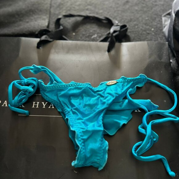 Luli Fama Cosita Buena Blue Wavy Ruched Back Tie Side Bottom - Picture 2 of 2